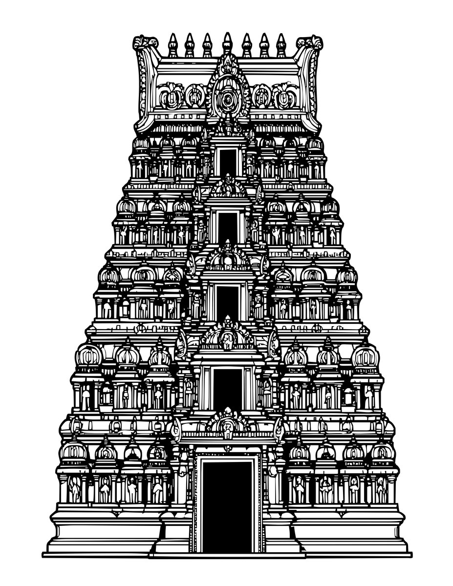 Hindu Temple - free printable coloring page