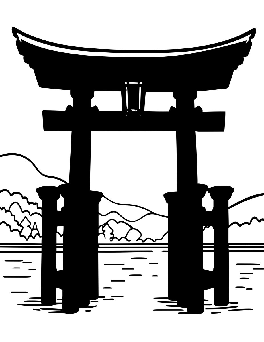 Japanese Torii Gate - free printable coloring page