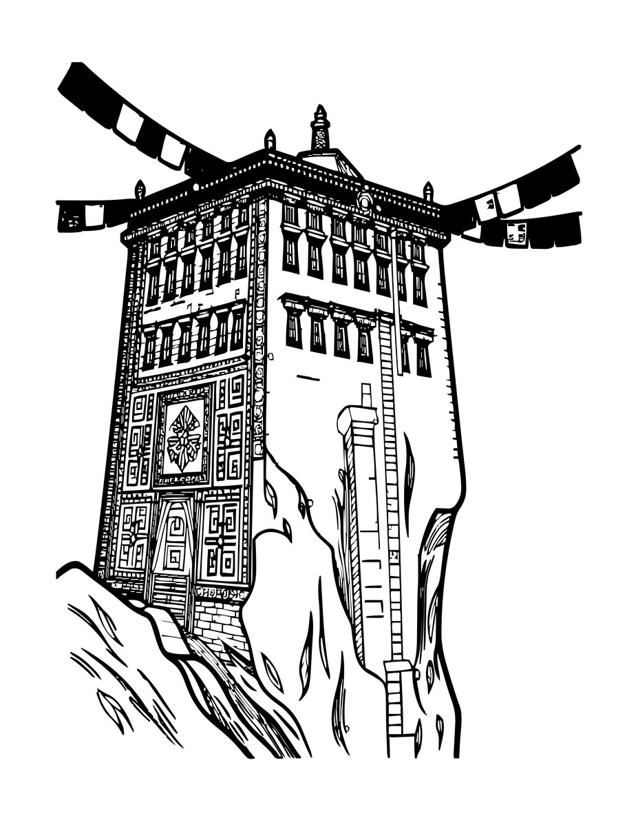Tibetan Monastery - free printable coloring page