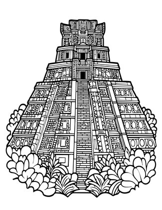 Mayan Temple Jungle - Free printable coloring page