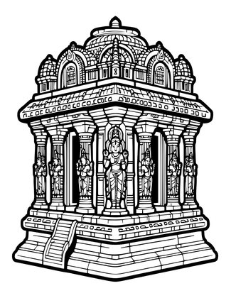 Rock Cut Temple - Free printable coloring page
