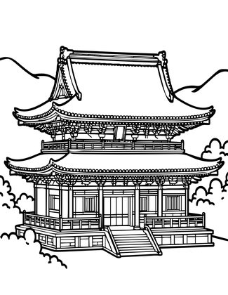 Temple in Snow - Free printable coloring page