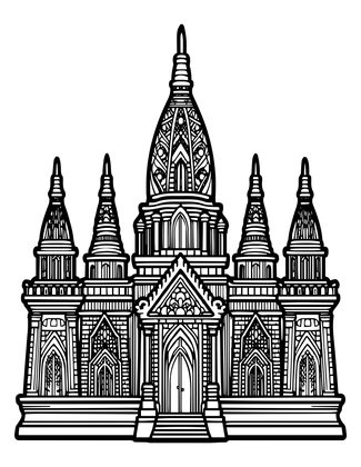 Temple at Sunrise - Free printable coloring page