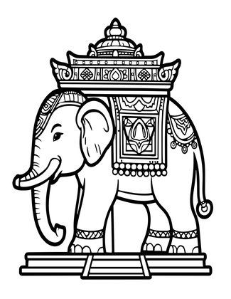 Temple and Elephant - Free printable coloring page