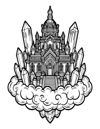 Fantasy Temple - Free printable coloring page