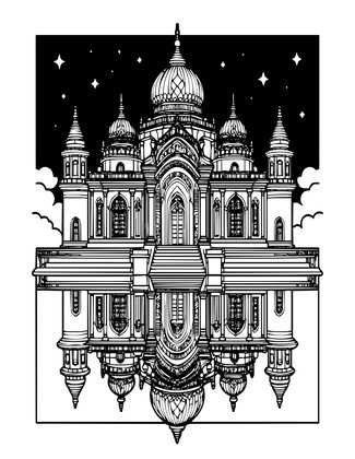 Temple at Night - Free printable coloring page