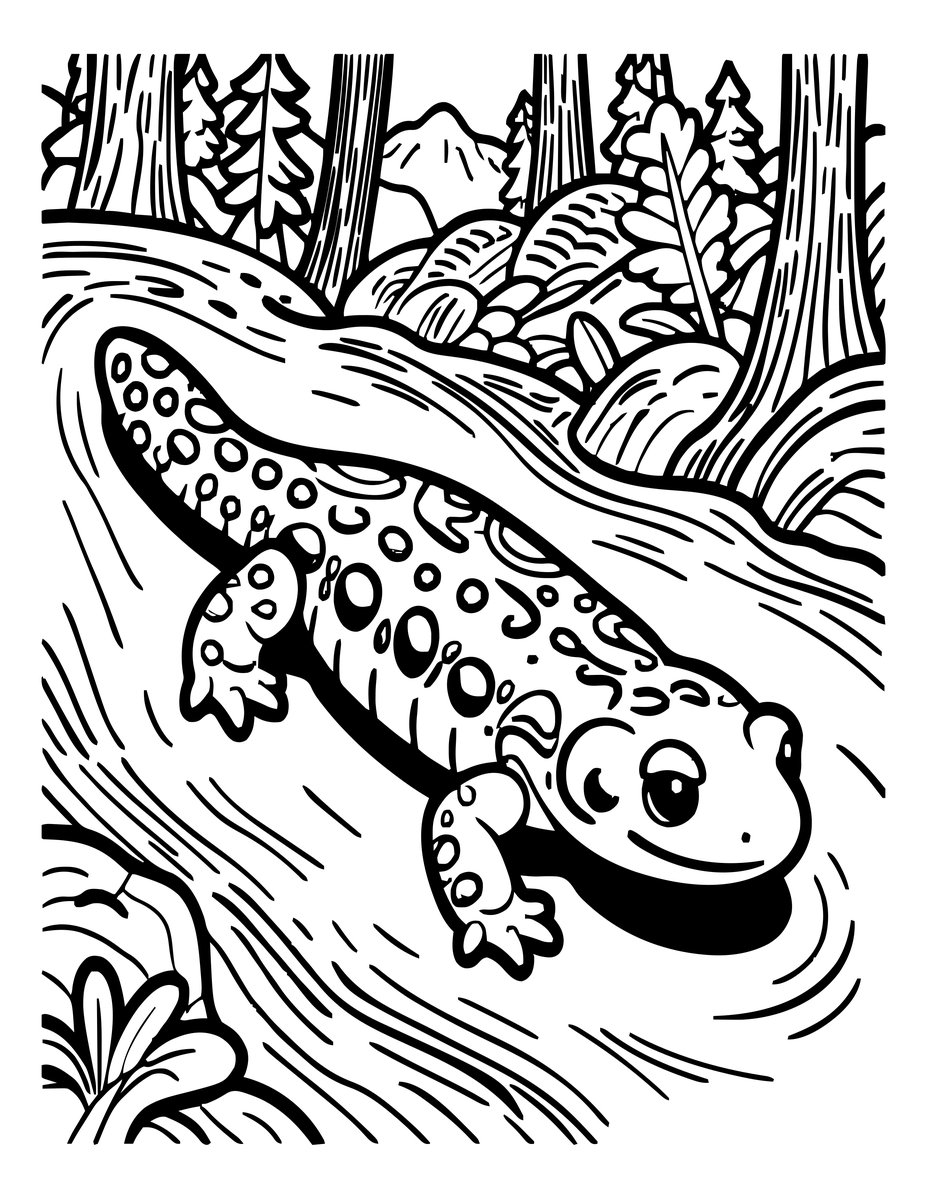 Salamander and Stream - free printable coloring page