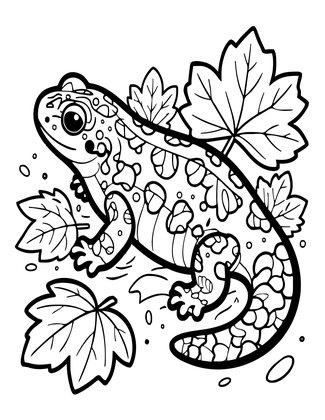 Salamander in Leaves - Free printable coloring page