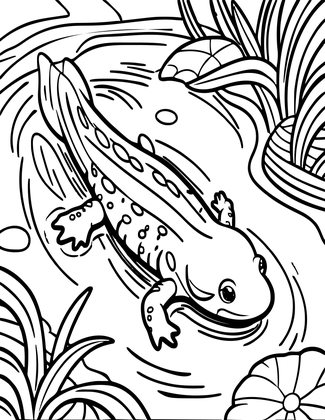 Newt in Water - Free printable coloring page