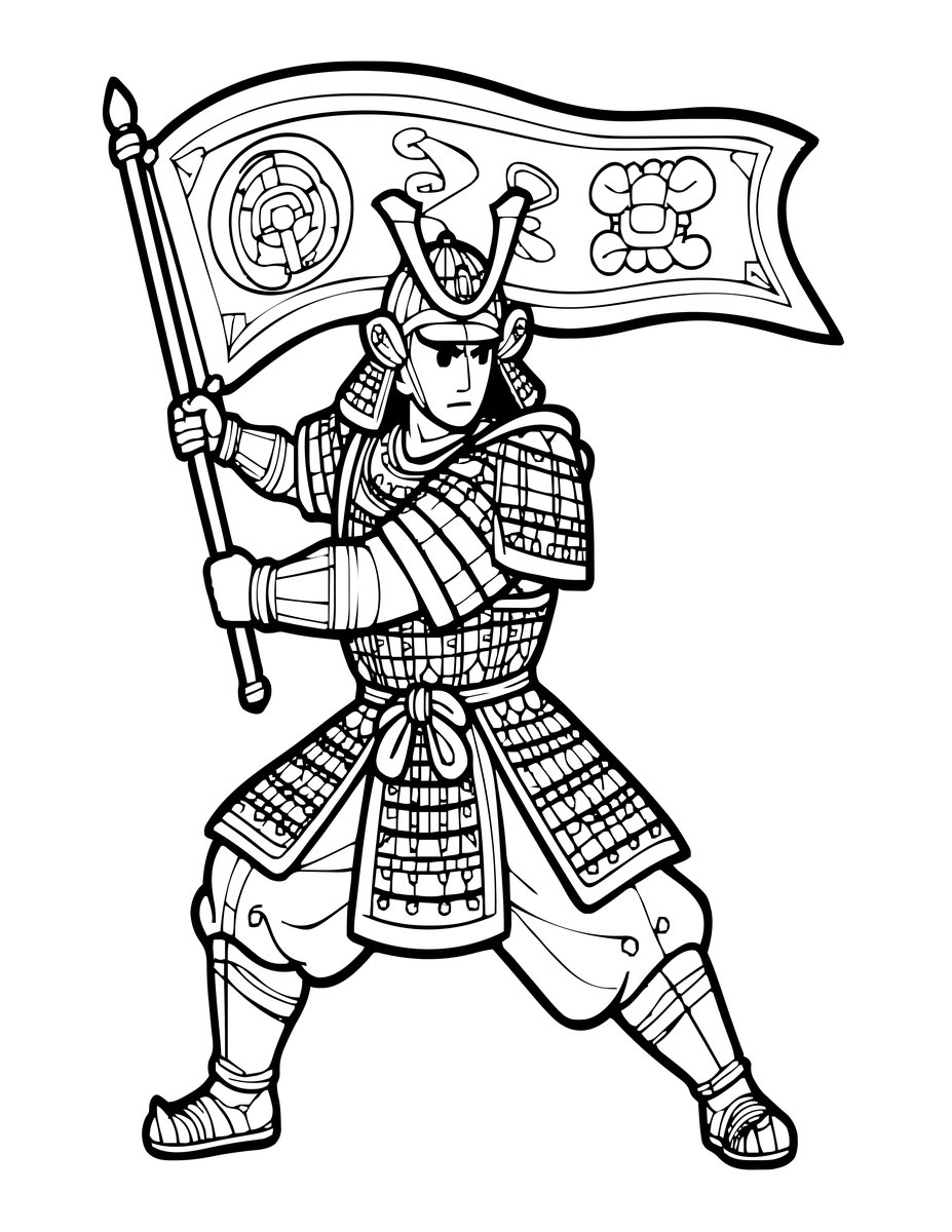 Samurai on Horseback - free printable coloring page