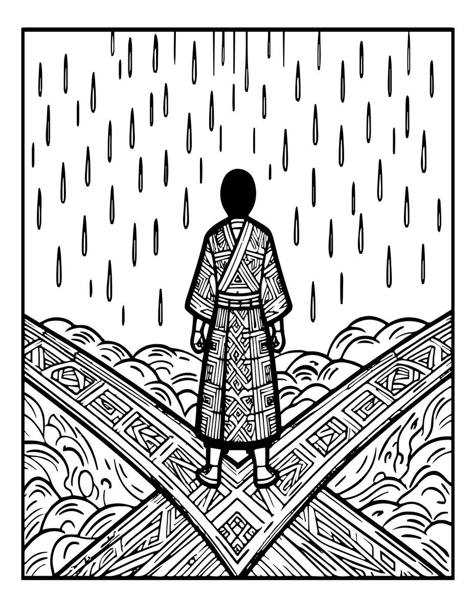 Samurai in Rain - free printable coloring page