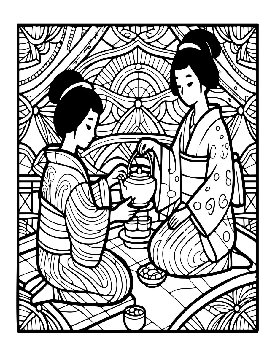 Samurai Tea Ceremony - free printable coloring page