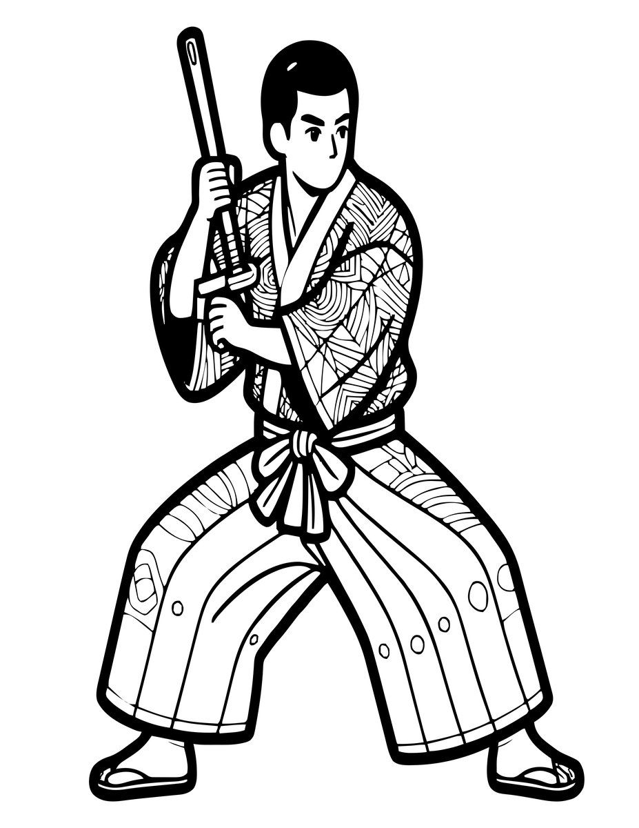 Samurai Drawing Sword - free printable coloring page