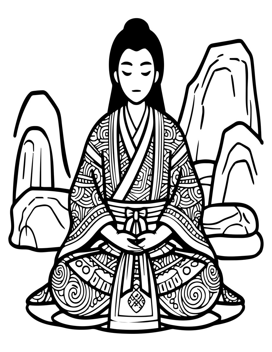 Samurai Meditation - free printable coloring page