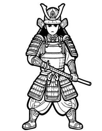 Samurai in Full Armor - Free printable coloring page