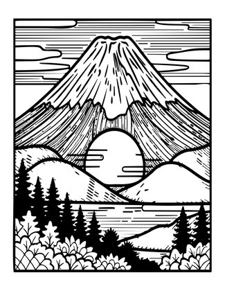 Samurai and Mount Fuji - Free printable coloring page