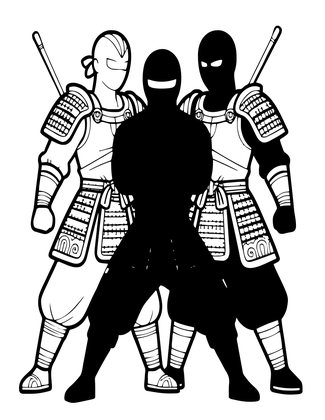 Ninja and Samurai - Free printable coloring page
