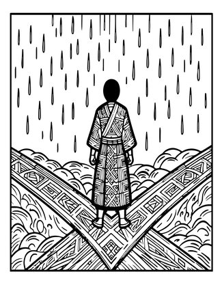 Samurai in Rain - Free printable coloring page