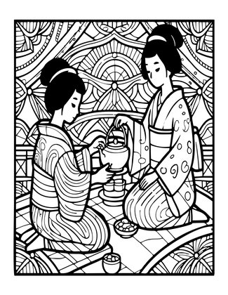 Samurai Tea Ceremony - Free printable coloring page