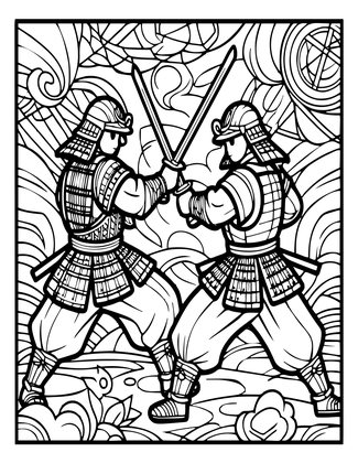Samurai Battle Scene - Free printable coloring page