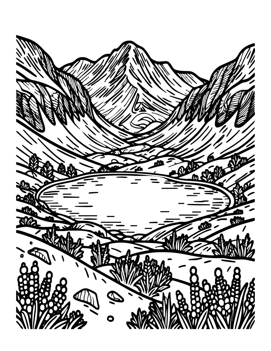Highland Landscape - free printable coloring page