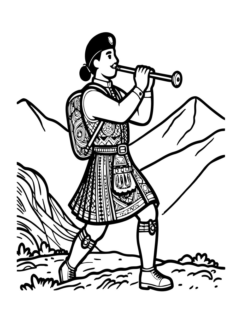 Piper in Kilt - free printable coloring page