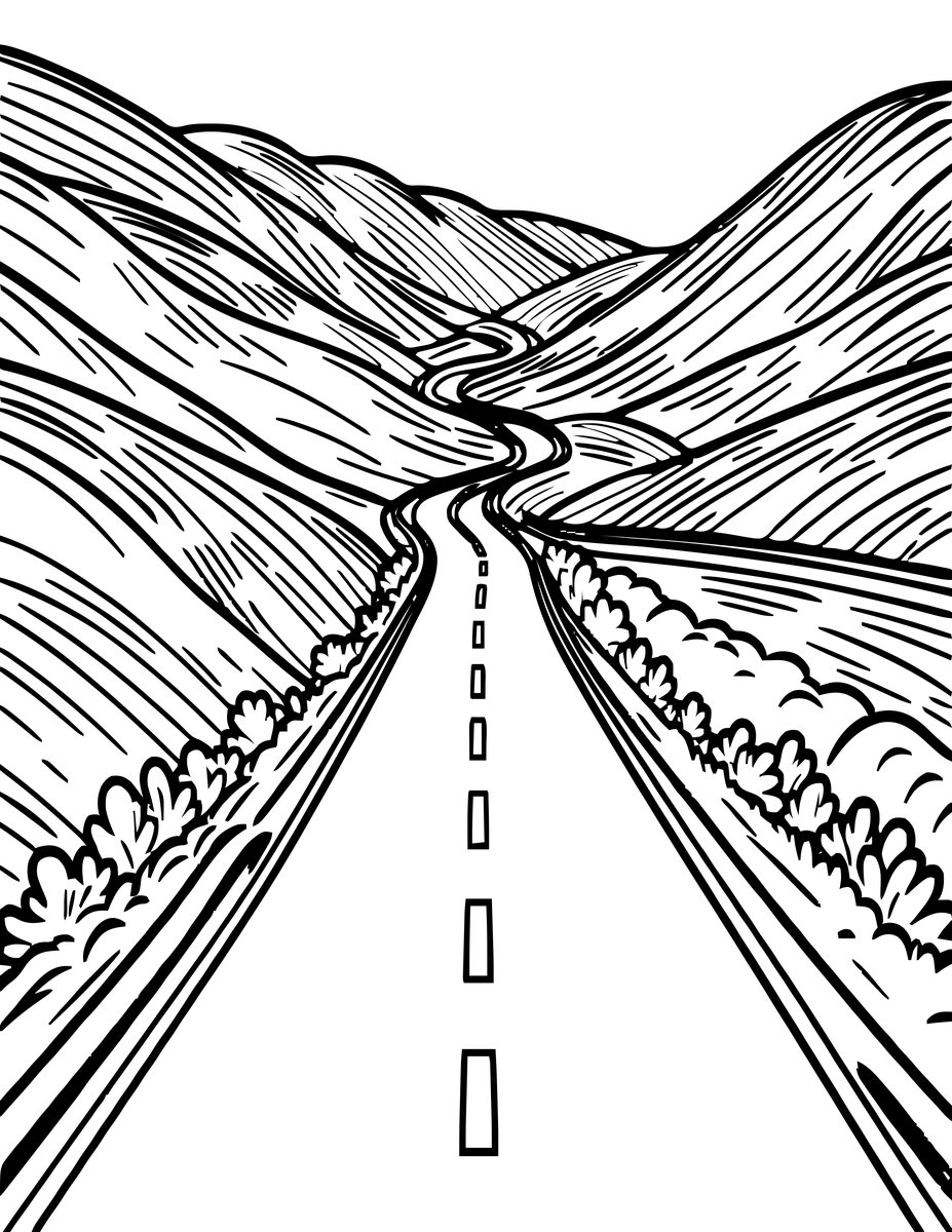 Highland Road - free printable coloring page