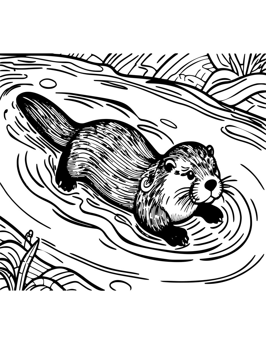 Otter in River - free printable coloring page