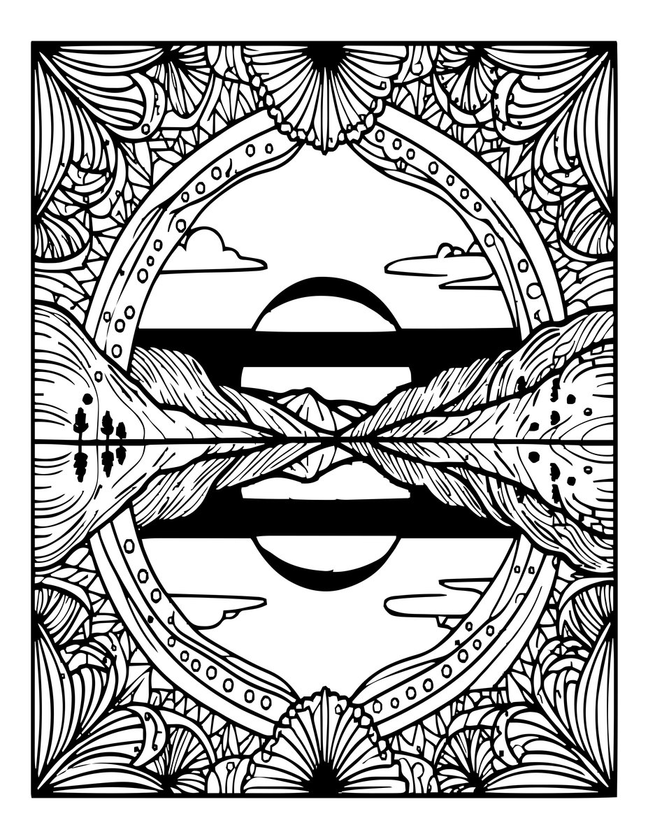 Sunset over Loch - free printable coloring page