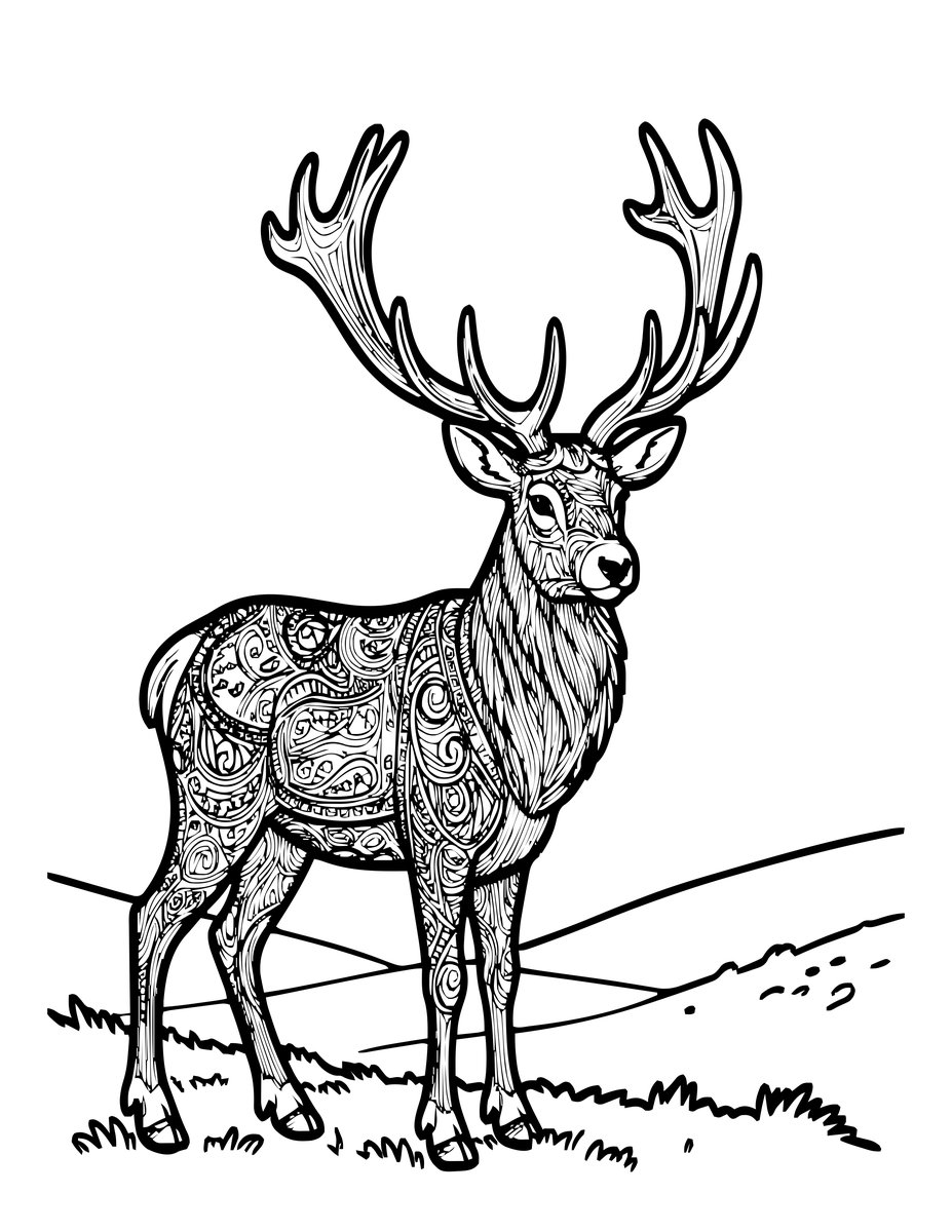 Red Deer Stag - free printable coloring page