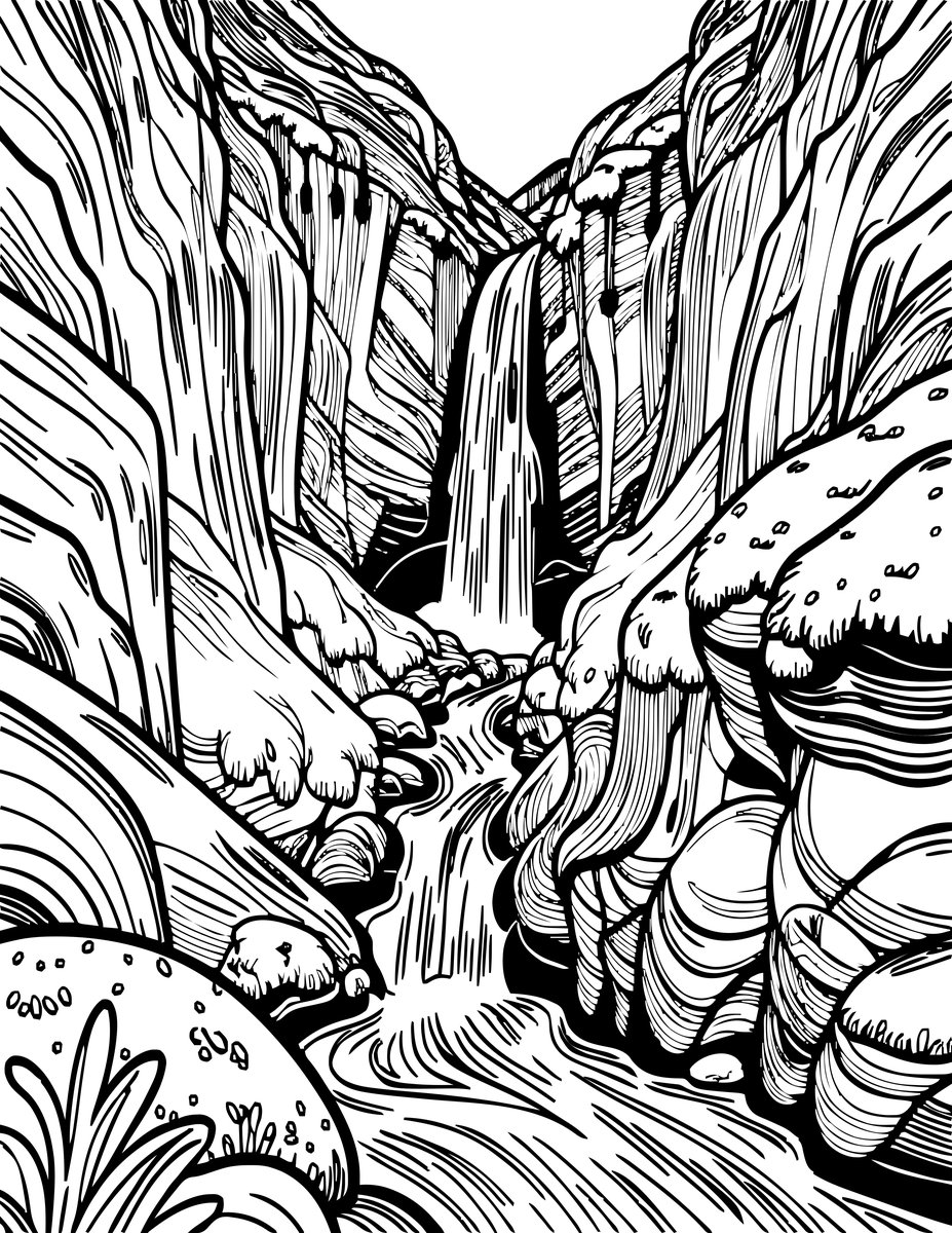 Highland Waterfall - free printable coloring page