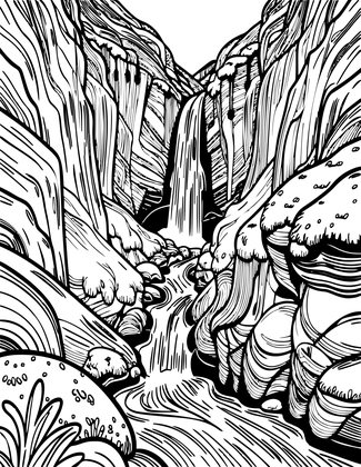Highland Waterfall - Free printable coloring page