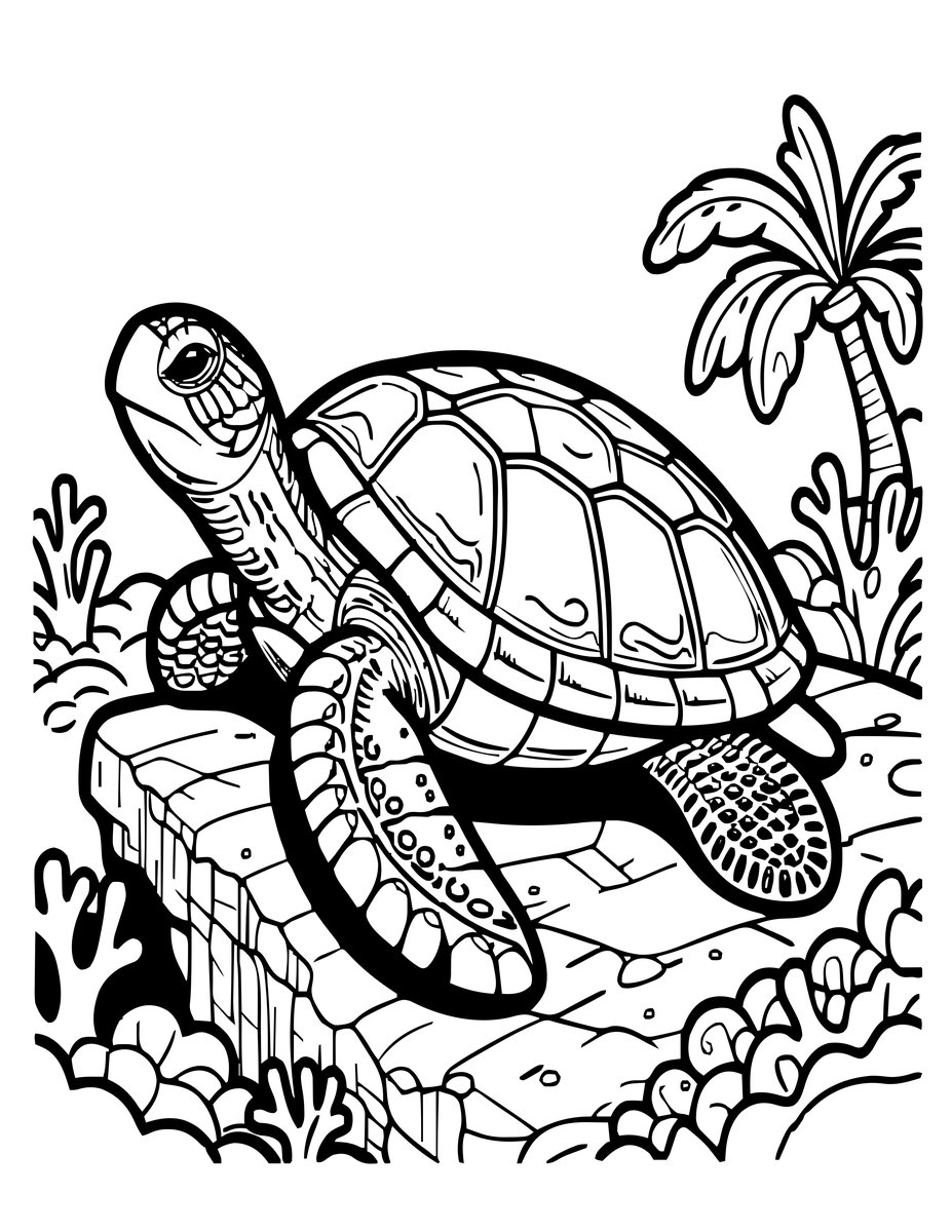Turtle and Reef - free printable coloring page