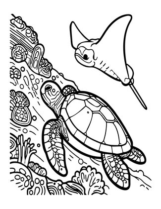 Turtle and Manta - Free printable coloring page