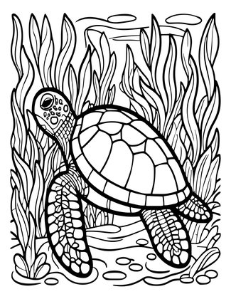 Turtle in Kelp - Free printable coloring page