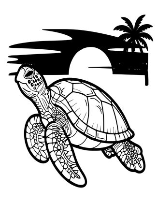 Turtle at Sunset - Free printable coloring page