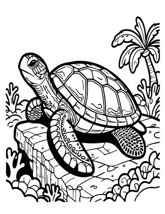 Turtle and Reef - Free printable coloring page