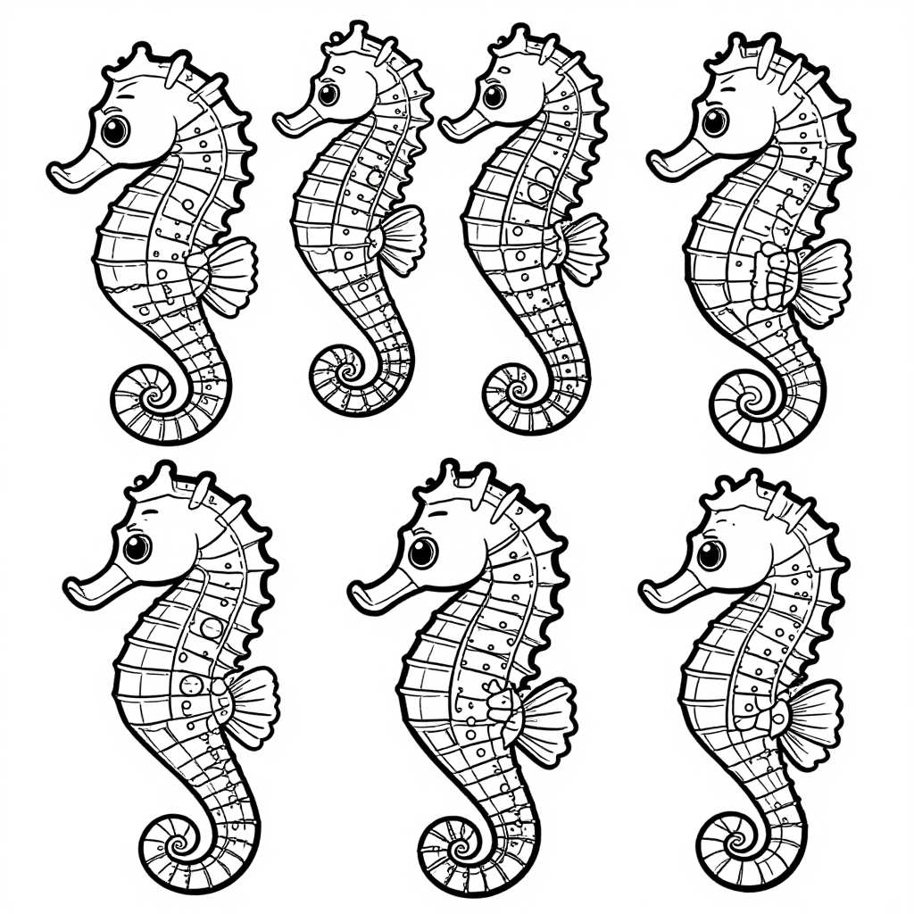 Seahorses coloring pages collection - 30 free printable pages