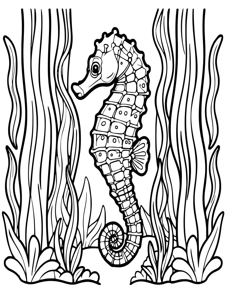 Seahorse in Kelp - free printable coloring page