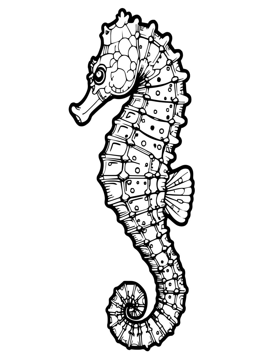 Lined Seahorse - free printable coloring page