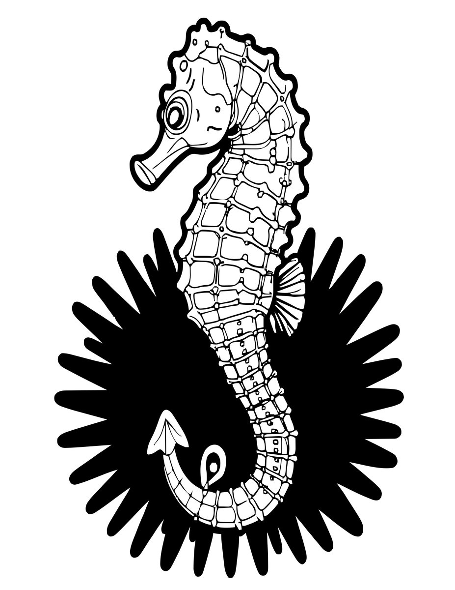 Seahorse and Urchin - free printable coloring page