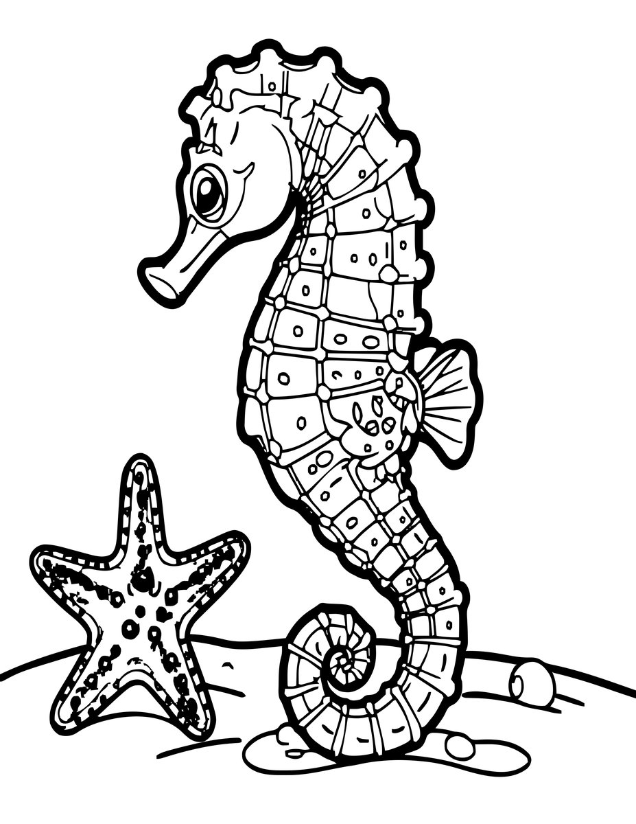 Seahorse and Starfish - free printable coloring page