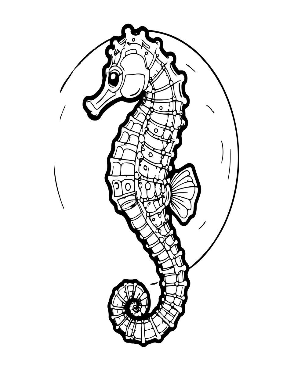 Seahorse and Moon - free printable coloring page