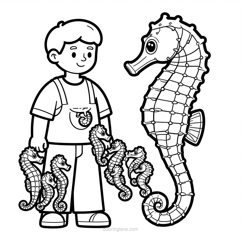 Seahorse Birth - free printable coloring page
