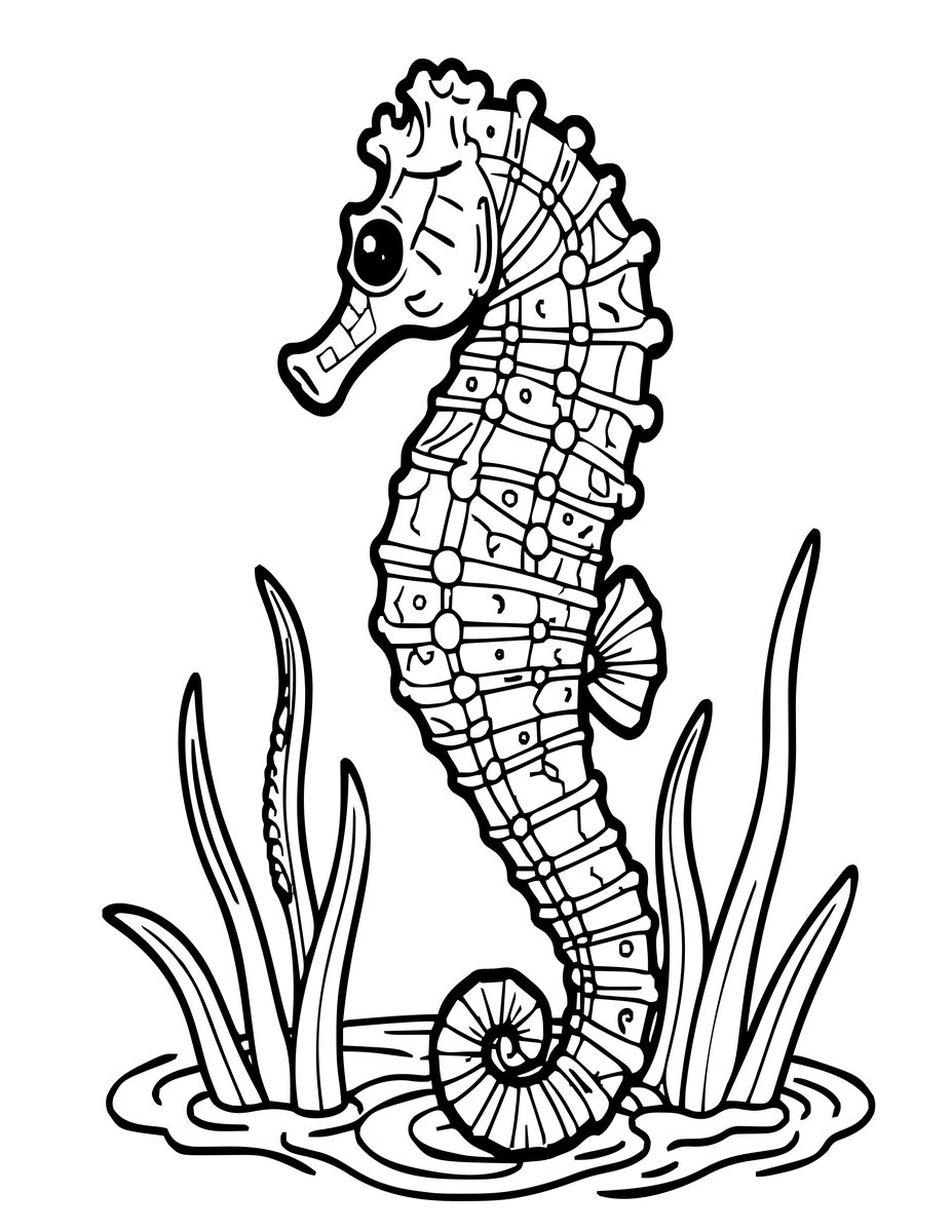 Seahorse and Seagrass - free printable coloring page