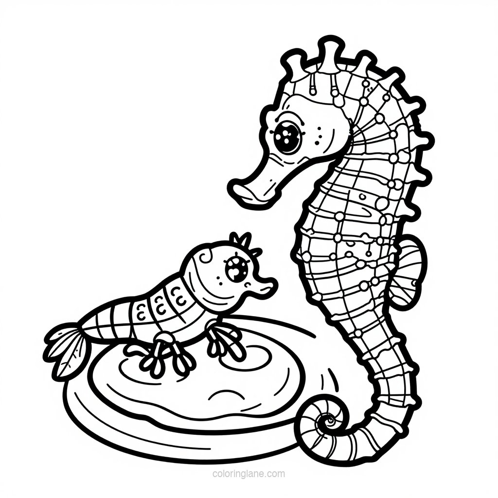 Seahorse at Night - free printable coloring page