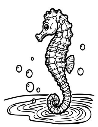 Seahorse and Bubble - Free printable coloring page