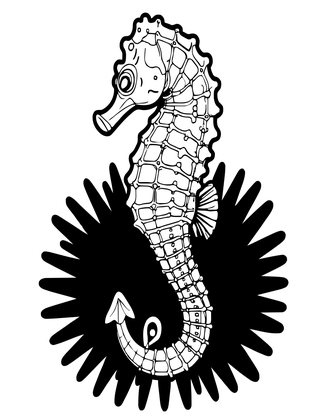Seahorse and Urchin - Free printable coloring page