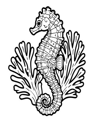 Seahorse and Coral Fan - Free printable coloring page