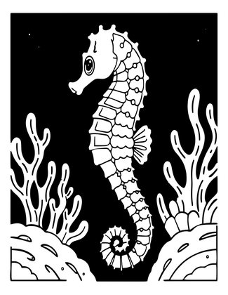 Seahorse at Night - Free printable coloring page
